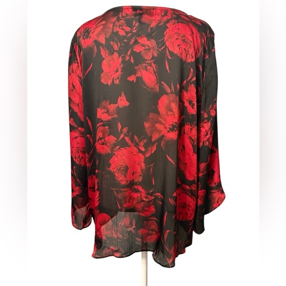 AB Studio Women’s red & black sheer floral print top Size XL EUC - Picture 6 of 10